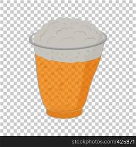 Beer in plastic cups in cartoon style on transparent background. Beer in plastic cups
