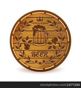 Beer label on wooden barrel vector illustration