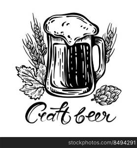 BEER MUG HOPS WHEAT Craft Drink Text Vector Illustration Set