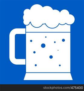 Beer mug icon white isolated on blue background vector illustration. Beer mug icon white