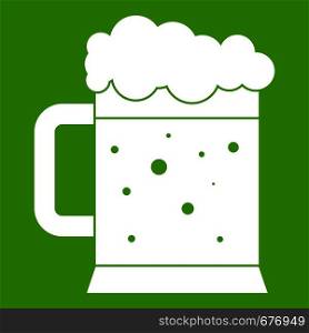 Beer mug icon white isolated on green background. Vector illustration. Beer mug icon green
