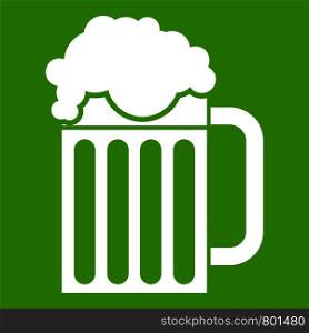 Beer mug icon white isolated on green background. Vector illustration. Beer mug icon green