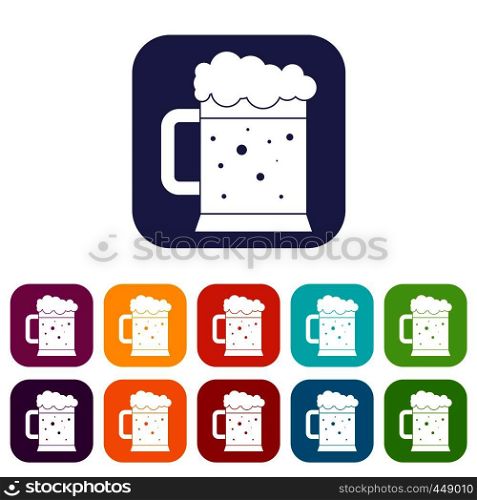 Beer mug icons set vector illustration in flat style In colors red, blue, green and other. Beer mug icons set flat