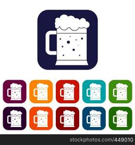 Beer mug icons set vector illustration in flat style In colors red, blue, green and other. Beer mug icons set flat