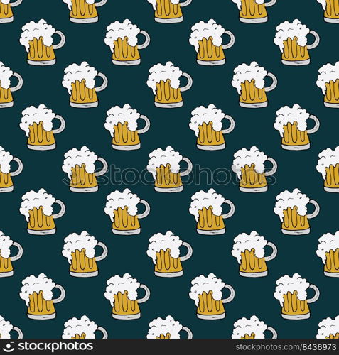 Beer Mug Seamless Pattern, Hand Drawn doodle background. Vector illustration.. Beer Mug Seamless Pattern, Hand Drawn doodle background. Vector illustration