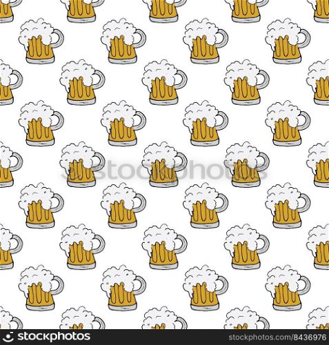 Beer Mug Seamless Pattern, Hand Drawn doodle background. Vector illustration.. Beer Mug Seamless Pattern, Hand Drawn doodle background. Vector illustration