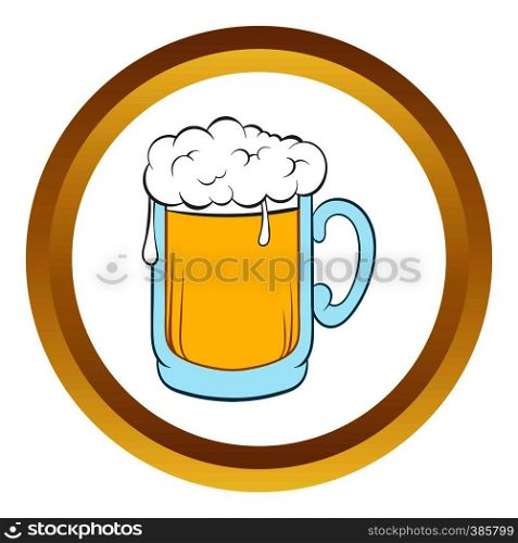 Beer mug vector icon in golden circle, cartoon style isolated on white background. Beer mug vector icon, cartoon style