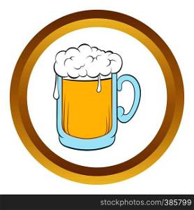 Beer mug vector icon in golden circle, cartoon style isolated on white background. Beer mug vector icon, cartoon style