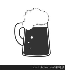 Beer mug with beer. Frothy drink in a glass. Isolated on white background. Flat style, simple design.