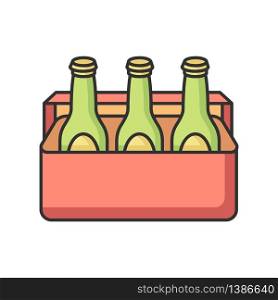 Beer RGB color icon. Alcoholic beverage in cooler. Booze in package. Drinks in box. Party refreshment pack. Spirits in container from convenience store. Ale sixpack. Isolated vector illustration. Beer RGB color icon