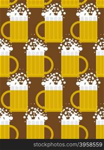Beer seamless pattern. Beer mug vector background. Mug with foam-based alcoholic drink. Vector ornament.&#xA;