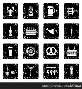 Beer set icons in grunge style isolated on white background. Vector illustration. Beer set icons, grunge style