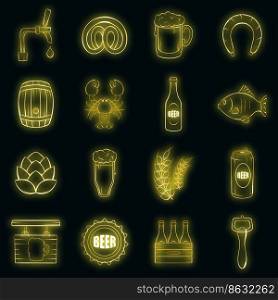Beer set icons in neon style isolated on a black background. Beer icons set vector neon