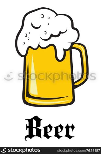 Beer tankard label or emblem with an overflowing frothy tankard of golden lager and the word - Beer - underneath. Beer label or emblem
