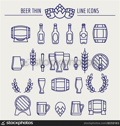 Beer thin line icons set. Beer thin line icons set isolated on grey background. Vector illustration