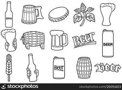 Beer thin line icons set vector