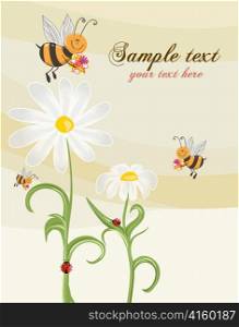 bees with floral vector illustration
