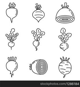 Beet food icons set. Outline set of beet food vector icons for web design isolated on white background. Beet food icons set, outline style