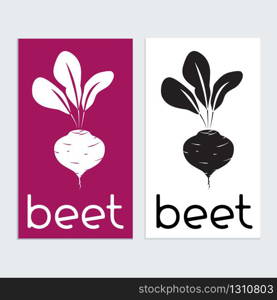 Beet icon sign logo tamplat. for menu, label, logo. Simple flat restaurant, vegetarian, nutrition food sign, consept for kitchen and cooking, grocery store. Isolated, Vector. Black and White, Purple. Beet logo icon sign tamplat. Beet silhouette in black and white