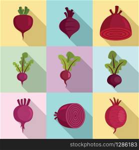Beet icons set. Flat set of beet vector icons for web design. Beet icons set, flat style