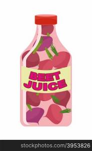 Beet juice. Juice from fresh vegetables. Beets in a transparent bottle. Vitamin drink for healthy eating. Vector illustration.&#xA;