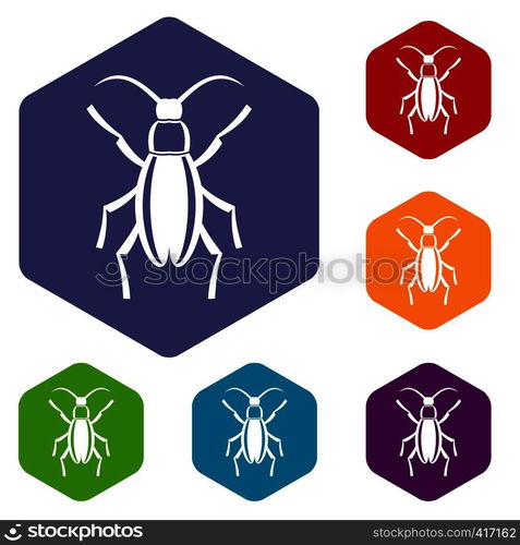 Beetle bug icons set rhombus in different colors isolated on white background. Beetle bug icons set