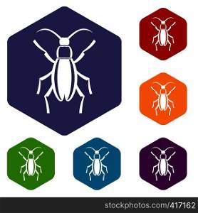 Beetle bug icons set rhombus in different colors isolated on white background. Beetle bug icons set