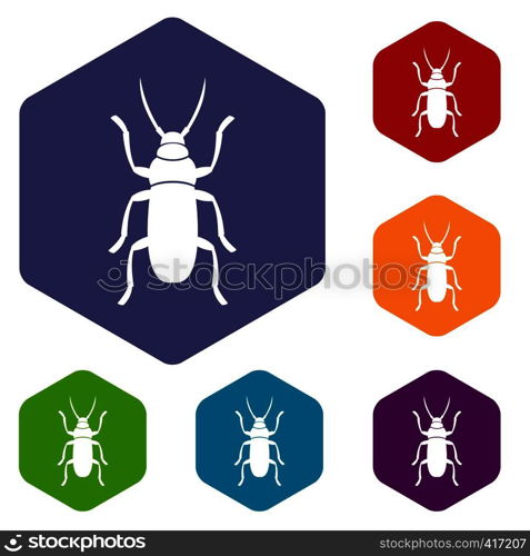 Beetle bug icons set rhombus in different colors isolated on white background. Beetle bug icons set