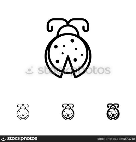 Beetle, Bug, Ladybird, Ladybug Bold and thin black line icon set