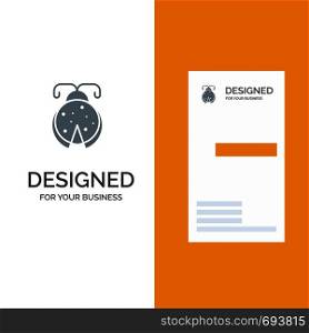 Beetle, Bug, Ladybird, Ladybug Grey Logo Design and Business Card Template