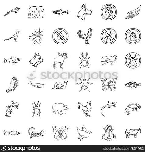Beetle icons set. Outline style of 36 beetle vector icons for web isolated on white background. Beetle icons set, outline style