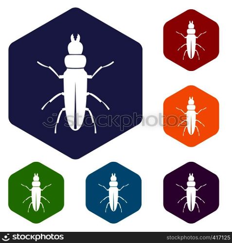 Beetle insect icons set rhombus in different colors isolated on white background. Beetle insect icons set