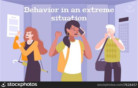 Behavior in extreme situations flat background with depressive people in anxiety condition vector illustration
