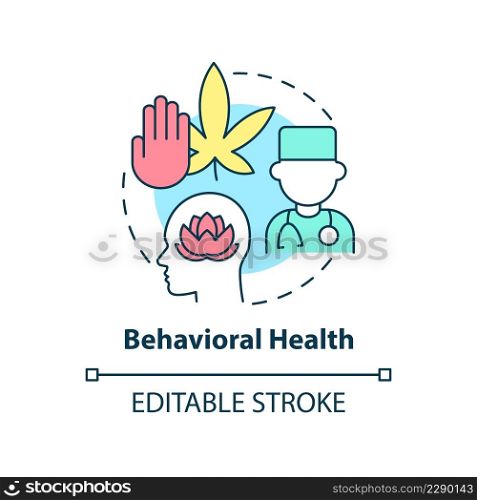 Behavioral health concept icon. Addiction treatment. Medical center service abstract idea thin line illustration. Isolated outline drawing. Editable stroke. Arial, Myriad Pro-Bold fonts used. Behavioral health concept icon