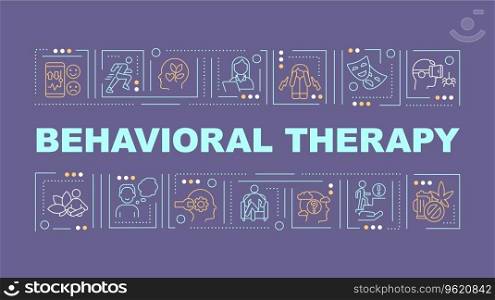Behavioral therapy text with various thin line icons concept on dark purple background, editable 2D vector illustration.. 2D behavioral therapy text with multicolor thin linear icons
