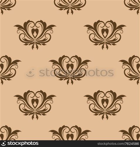 Beige and brown seamless pattern with floral elements in retro style for textile design