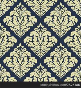 Beige and dark blue seamless damask pattern for wallpaper and textile design