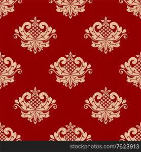 Beige and red floral damask seamless pattern for design