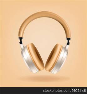 beige and silver headphones isolated on beige background, realistic vector. Club poster with headphones, dance party flyer, dj event, music album cover, vector illustration.. beige and silver headphones isolated on beige background, realistic vector illustration.