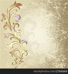 Beige grunge background with a plant of the colorful leaves