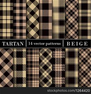 Beige Set Tartan Plaid Seamless Patterns. Trend Color Flannel Shirt Tartan Patterns. Trendy Tiles Vector Illustration for Wallpapers