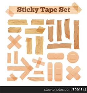 Beige Sticky Tape Set. Beige sticky tape set glued horizontal and vertical lines crosses and arrow isolated vector illustration