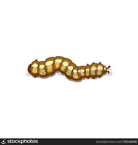 Beige wiggling caterpillar isolated fat worm. Vector invertebrate maggot with antennas. Crawling caterpillar isolated striped worm maggot