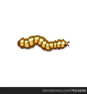 Beige wiggling caterpillar isolated fat worm. Vector invertebrate maggot with antennas. Crawling caterpillar isolated striped worm maggot
