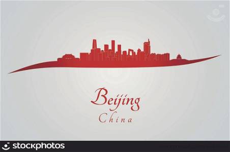 Beijing skyline in red and gray background in editable vector file