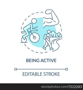 Being active blue concept icon. Risk of arthritis reduction abstract idea thin line illustration. Energetic lifestyle. Physical health. Vector isolated outline color drawing. Editable stroke. Being active blue concept icon
