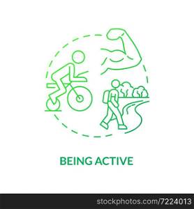 Being active green gradient concept icon. Risk of arthritis reduction abstract idea thin line illustration. Energetic lifestyle. Physical health. Vector isolated outline color drawing. Being active green gradient concept icon