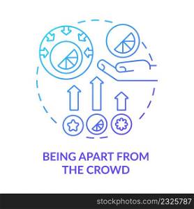 Being apart from crowd blue gradient concept icon. Alternative style. Good design importance abstract idea thin line illustration. Isolated outline drawing. Myriad Pro-Bold font used. Being apart from crowd blue gradient concept icon