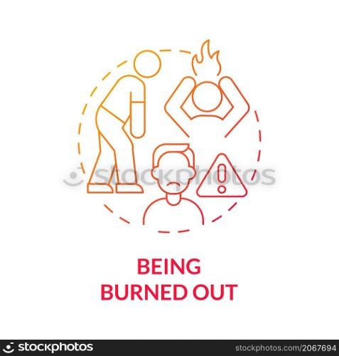 Being burned out imbalance concept icon. Not balanced lifestyle and overworking abstract idea thin line illustration. Isolated outline drawing. Roboto-Medium, Myriad Pro-Bold fonts used. Being burned out imbalance concept icon
