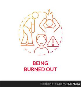 Being burned out imbalance concept icon. Not balanced lifestyle and overworking abstract idea thin line illustration. Isolated outline drawing. Roboto-Medium, Myriad Pro-Bold fonts used. Being burned out imbalance concept icon